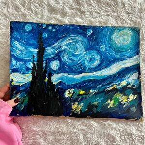 Starry Night Hand Painted Leather Clutch